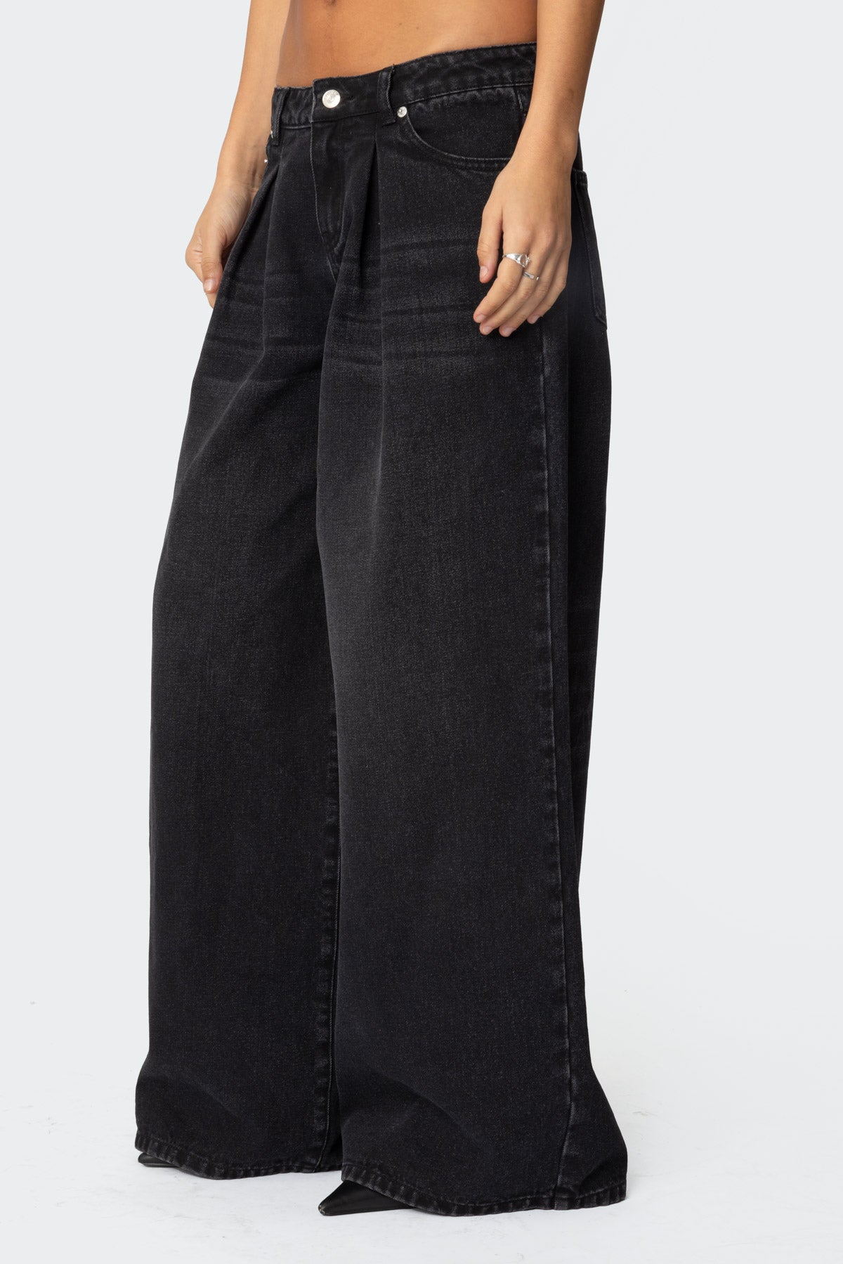 Pleated Detail Low Rise Jeans - Image 3