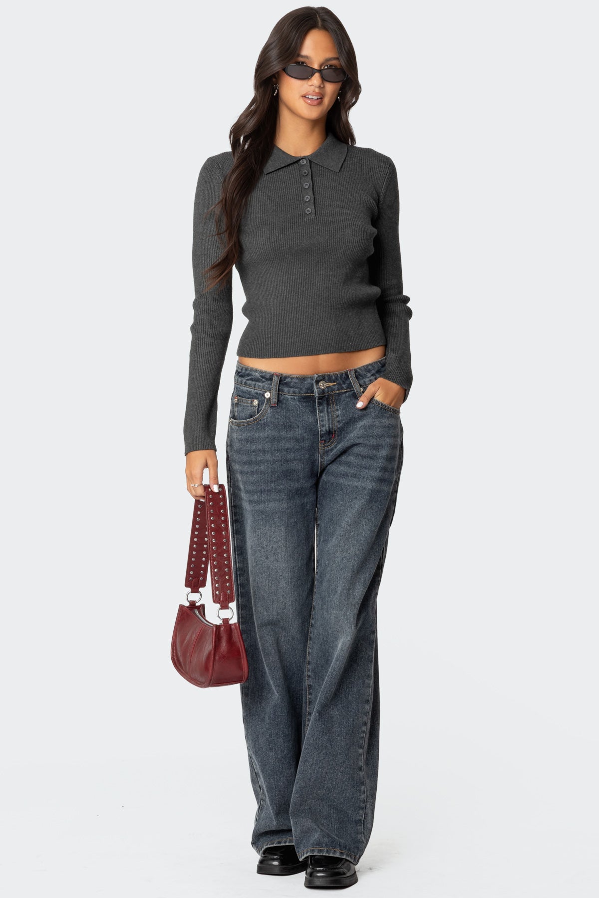 Mollie Collared Ribbed Knit Top - Image 2