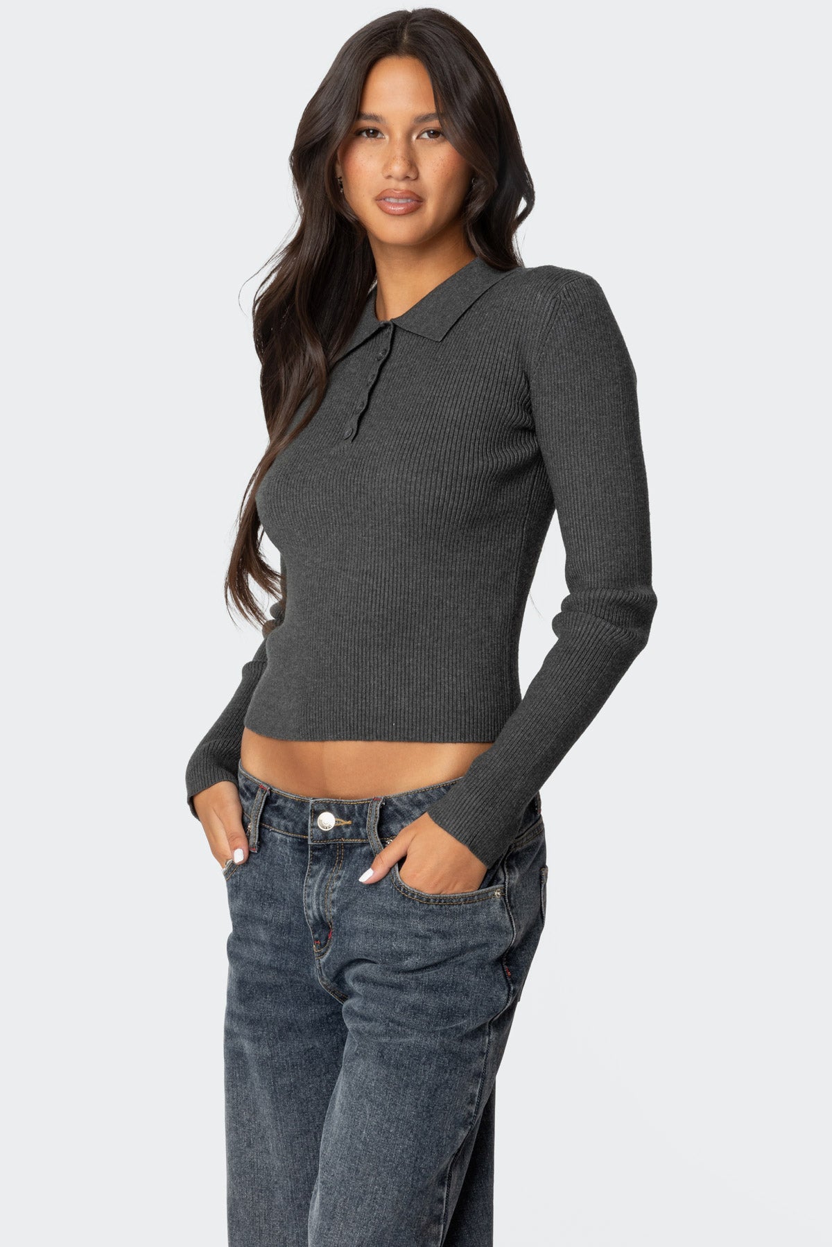 Mollie Collared Ribbed Knit Top - Image 3