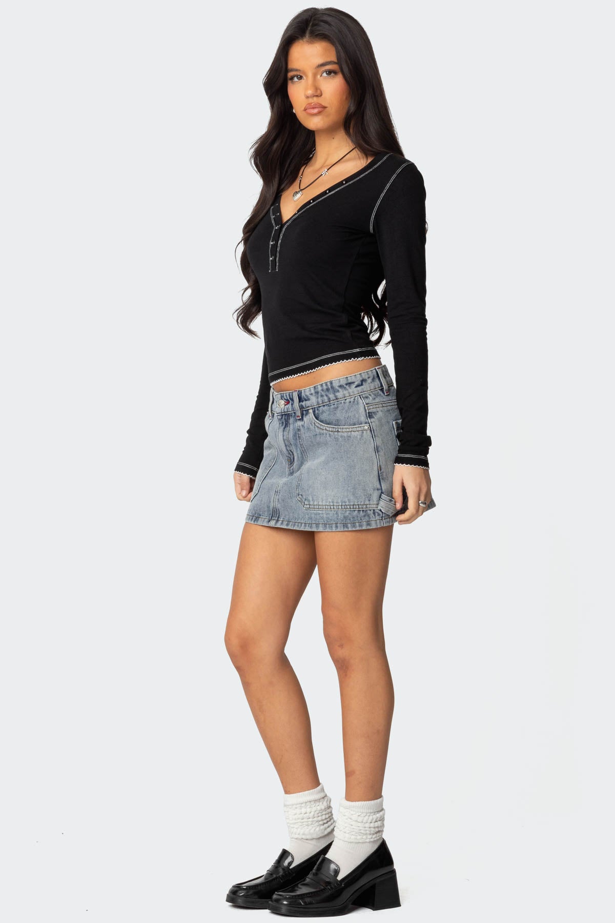 Yael Contrast Stitch Henley Top - Image 5