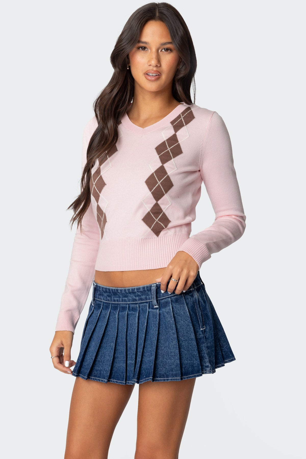 Argyle V Neck Knit Sweater - Image 3