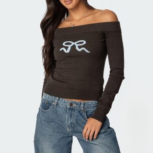 Tj Off Shoulder Knit Bow Top