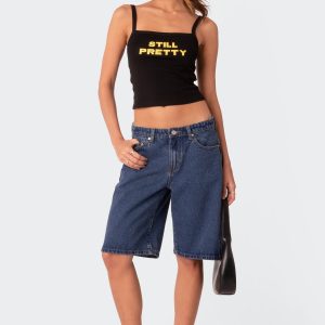 Oversized Low Rise Denim Bermuda Shorts