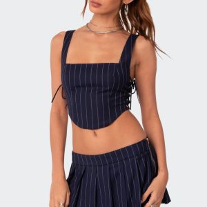 Pinstripe Side Lace Up Corset
