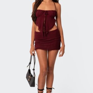 Ariyah Open Tie Back Ruffle Mesh Top