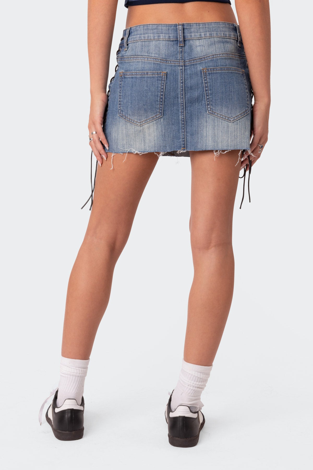 Side Lace Up Denim Mini Skirt - Image 4