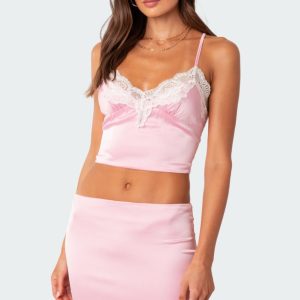 Brandi Lace Trim Satin Effect Tank Top