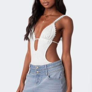 Textured Cut Out Bodysuit