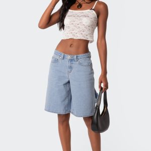 Low Rise Bermuda Denim Carpenter Shorts