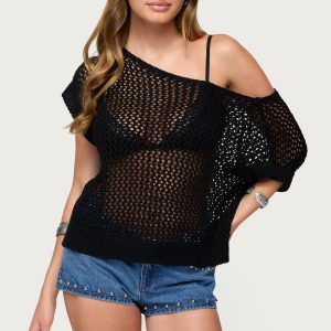 Trix Off Shoulder Open Knit Top