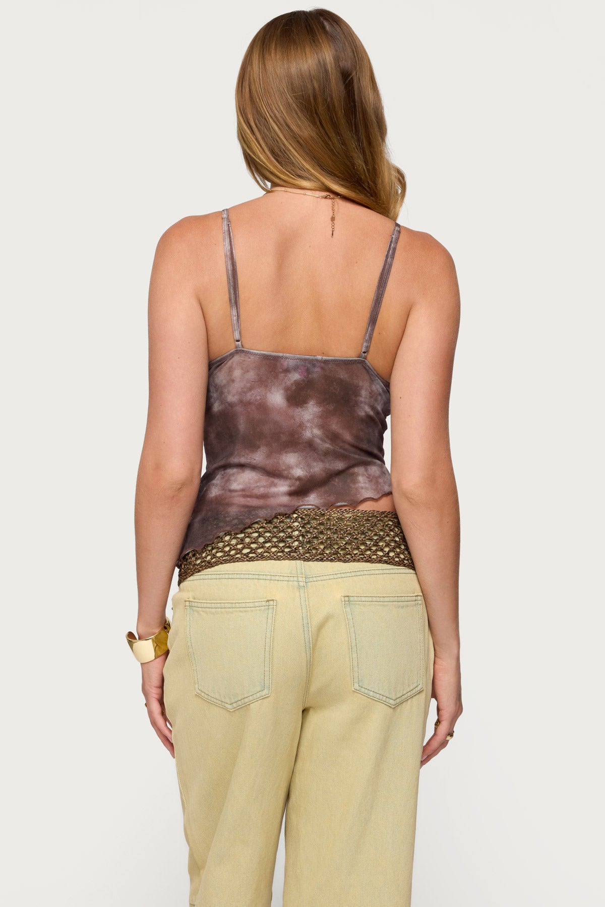 Embroidered Asymmetric Printed Mesh Top - Image 5