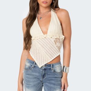 Quinta Lacey Asymmetric Halter Top