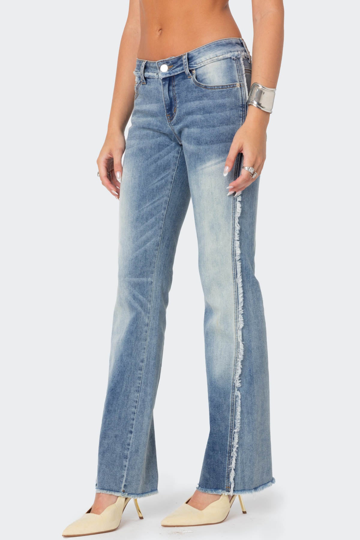 Frayed Seam Washed Flare Jeans - Image 4