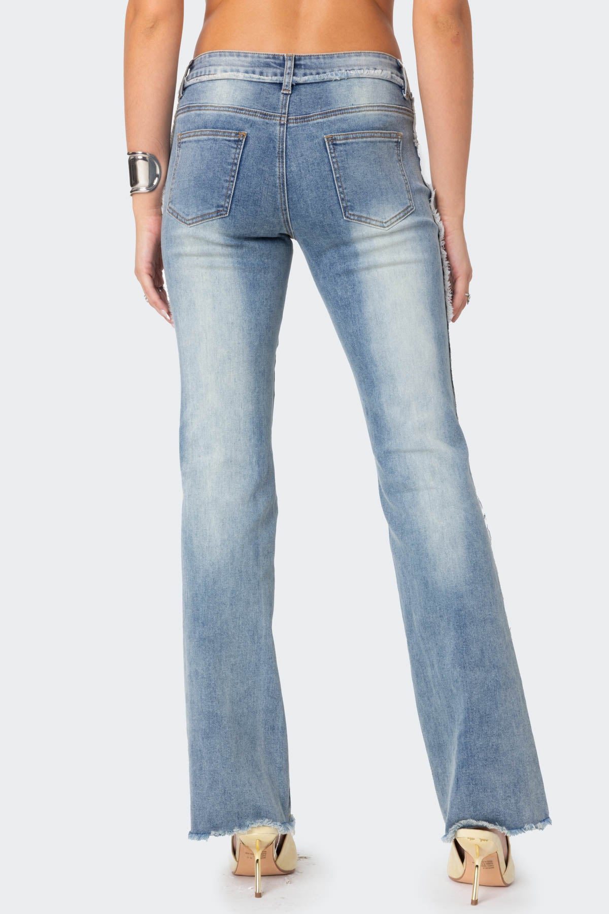 Frayed Seam Washed Flare Jeans - Image 5