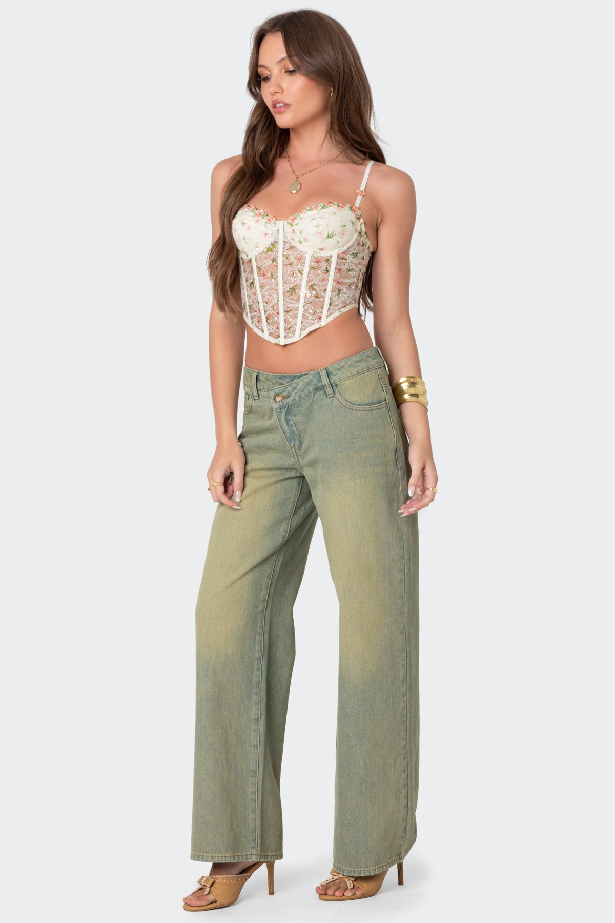 Embroidered Sheer Lace Corset - Image 5