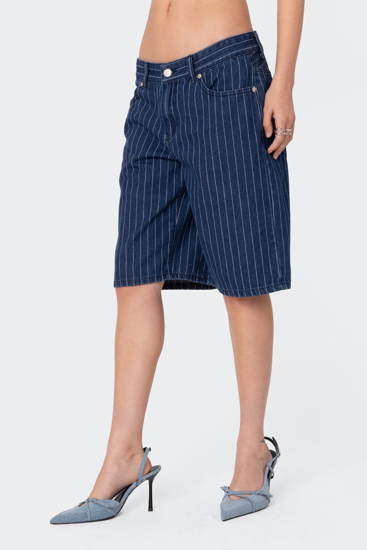 Pinstripe Denim Bermuda Shorts - Image 4