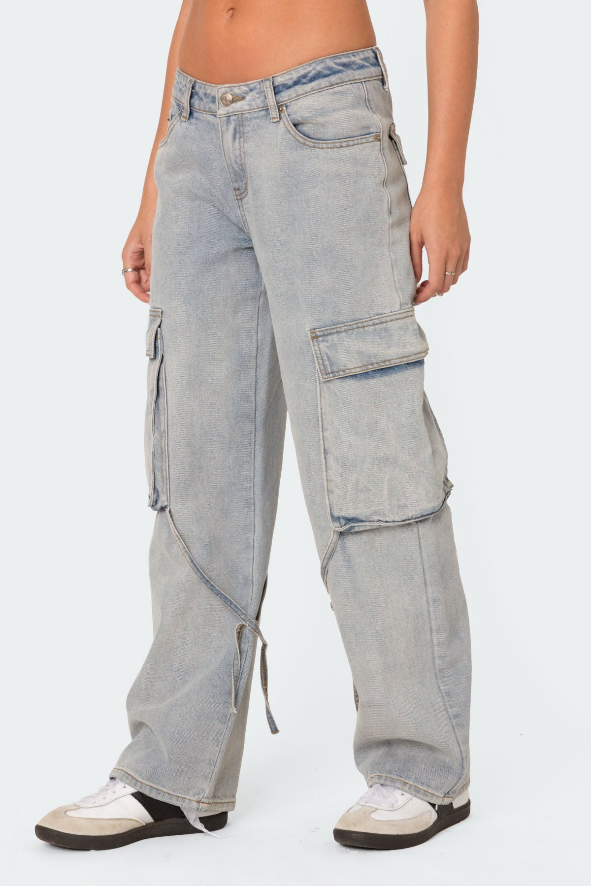 Via Low Rise Washed Denim Cargo Pants - Image 3