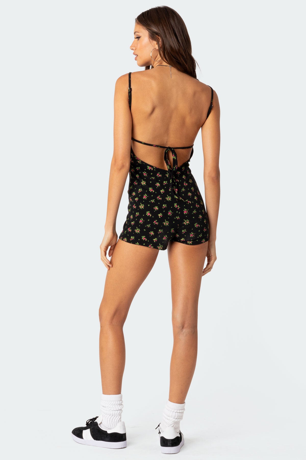 Ditsy Open Back Tie Romper - Image 3