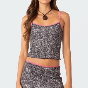 Lele Leopard Print Ribbed Tank Top