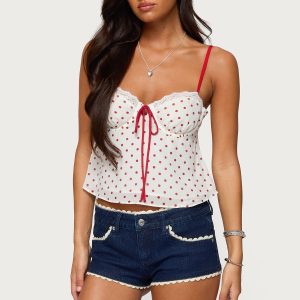 Contrast Polka Dot Cupped Chiffon Top
