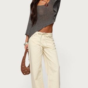 Grommet Tie Waist Low Rise Jeans