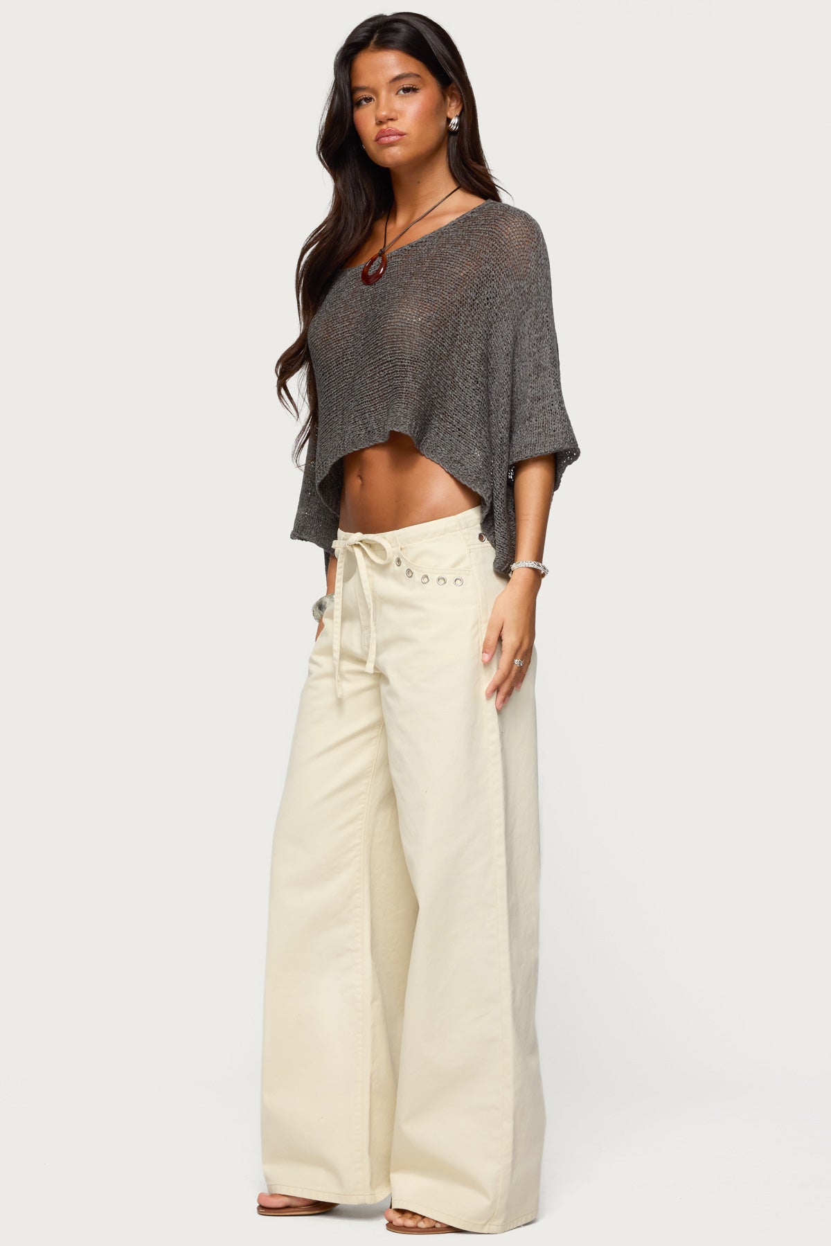 Grommet Tie Waist Low Rise Jeans - Image 4