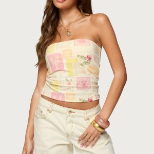 Cicilla Vintage Mixed Print Tube Top
