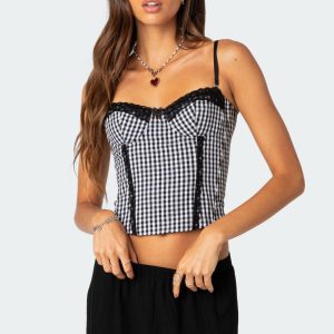 Gingham Lace Up Cupped Corset