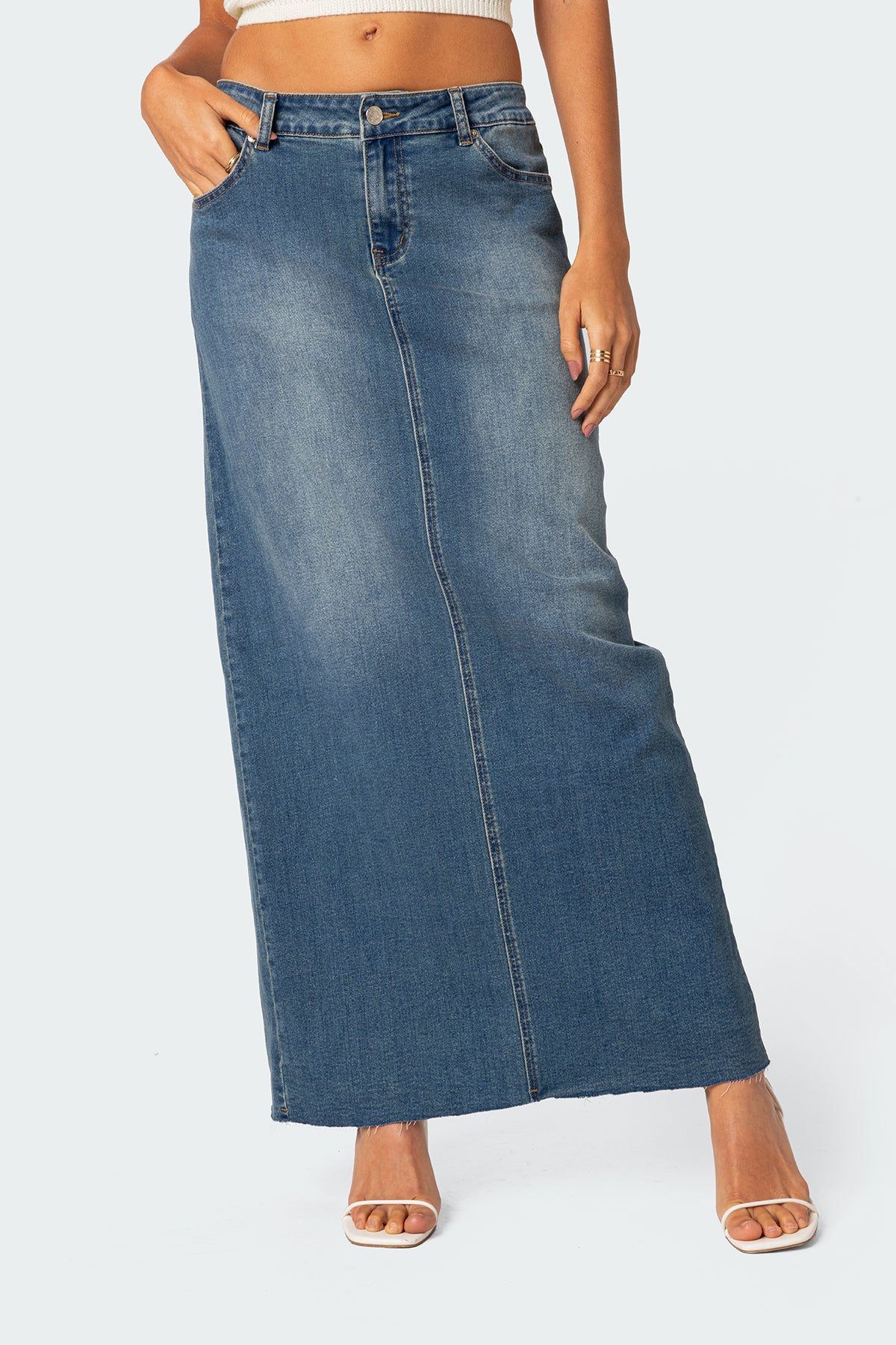 Elowyn Slitted Denim Maxi Skirt - Image 2