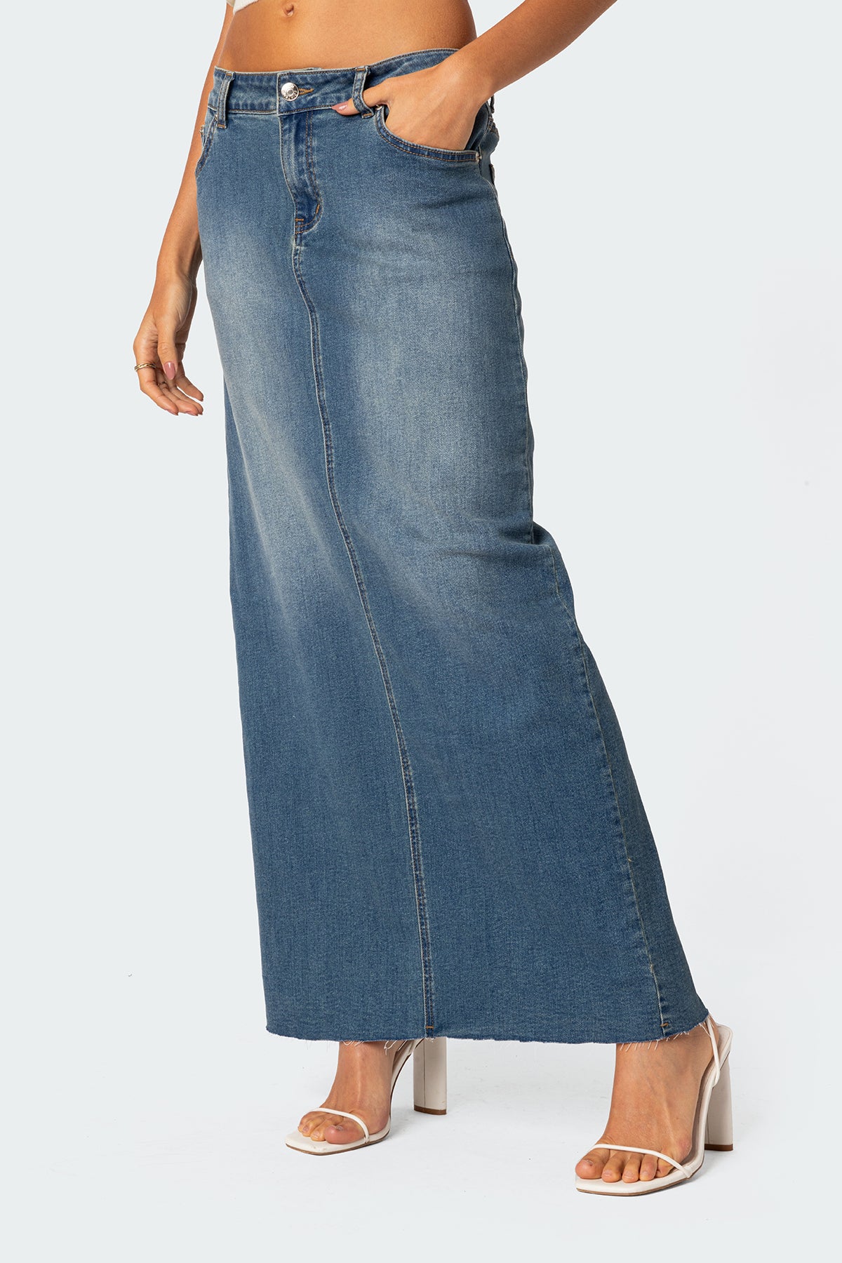 Elowyn Slitted Denim Maxi Skirt - Image 3