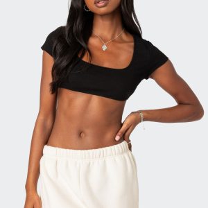 Square Neck Ribbed Crop Top