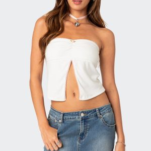 Percy Split Front Pointelle Top
