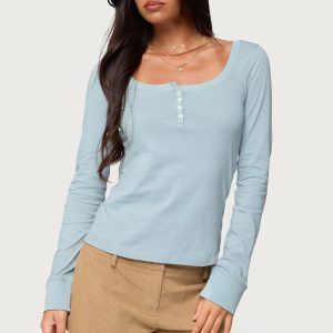 Steffey Scoop Neck Henley Top