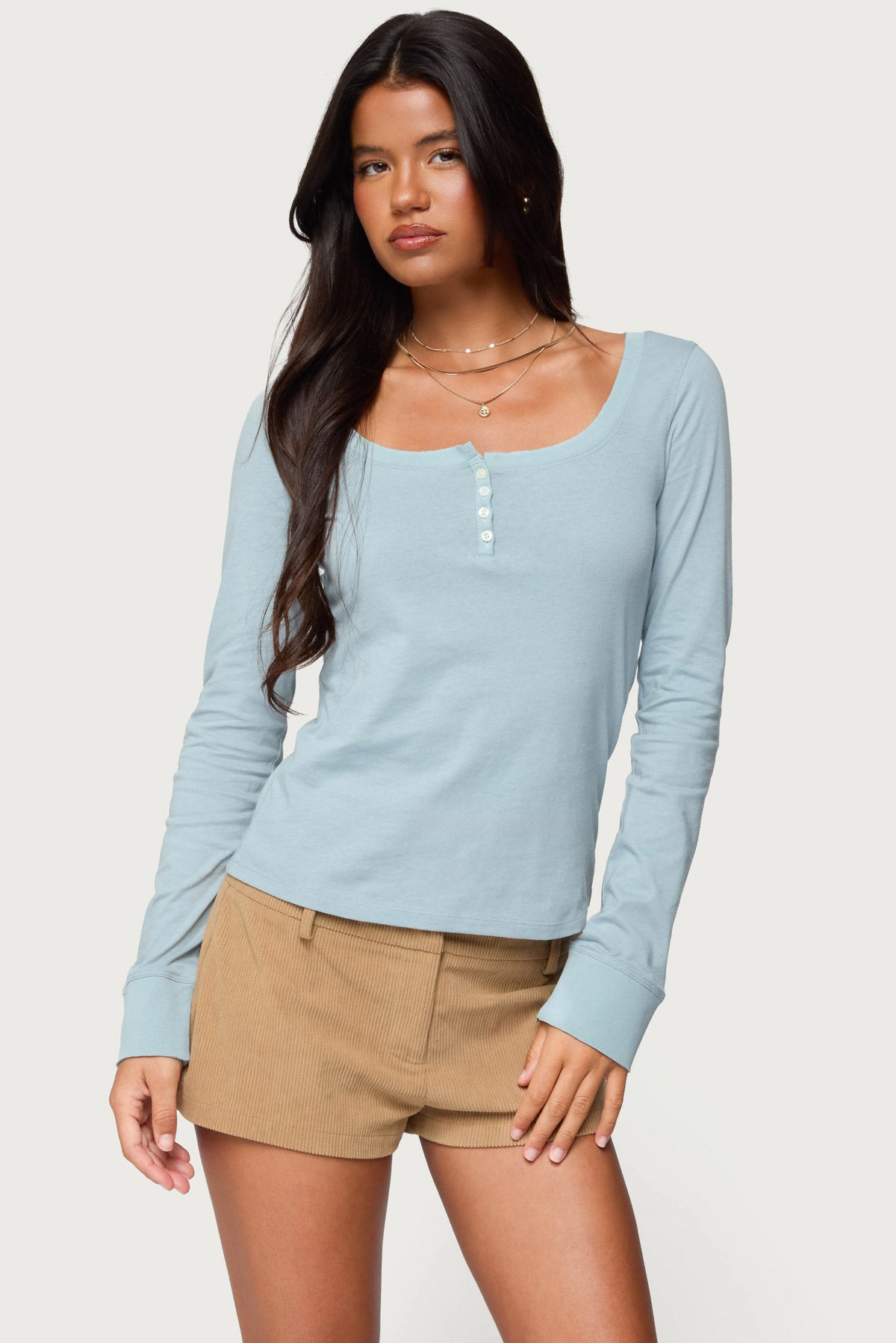 Steffey Scoop Neck Henley Top