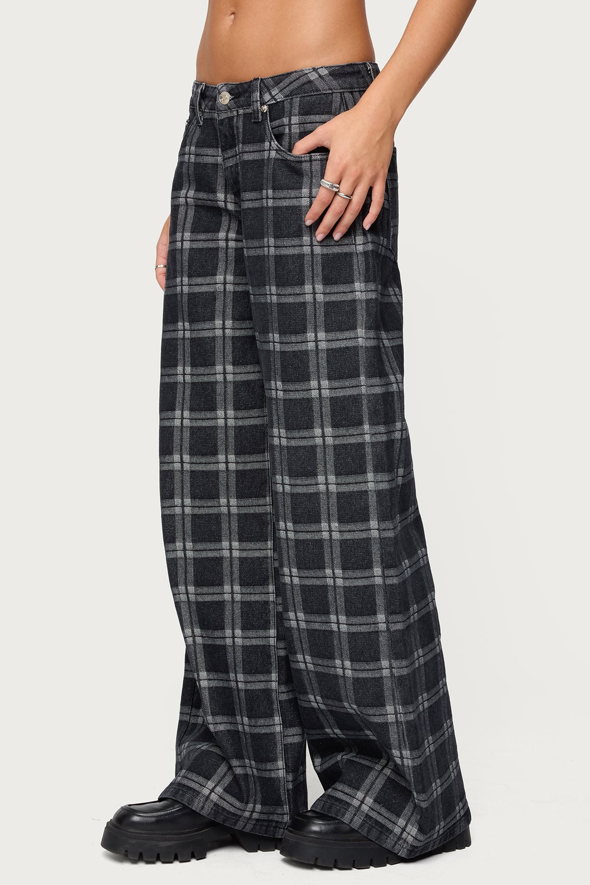 Kailani Plaid Low Rise Baggy Jeans - Image 4