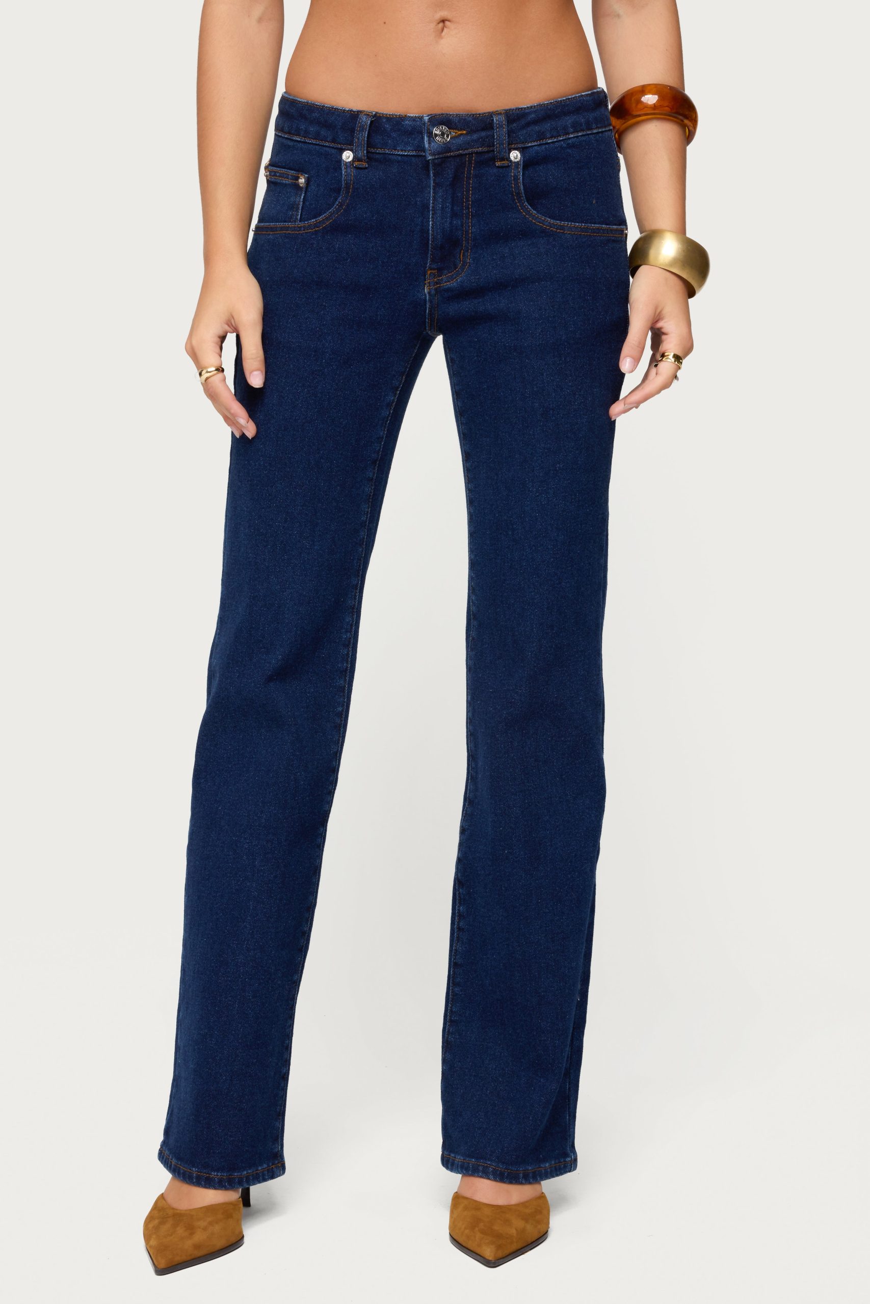 Jemima Contrast Stitch Low Rise Jeans - Image 2