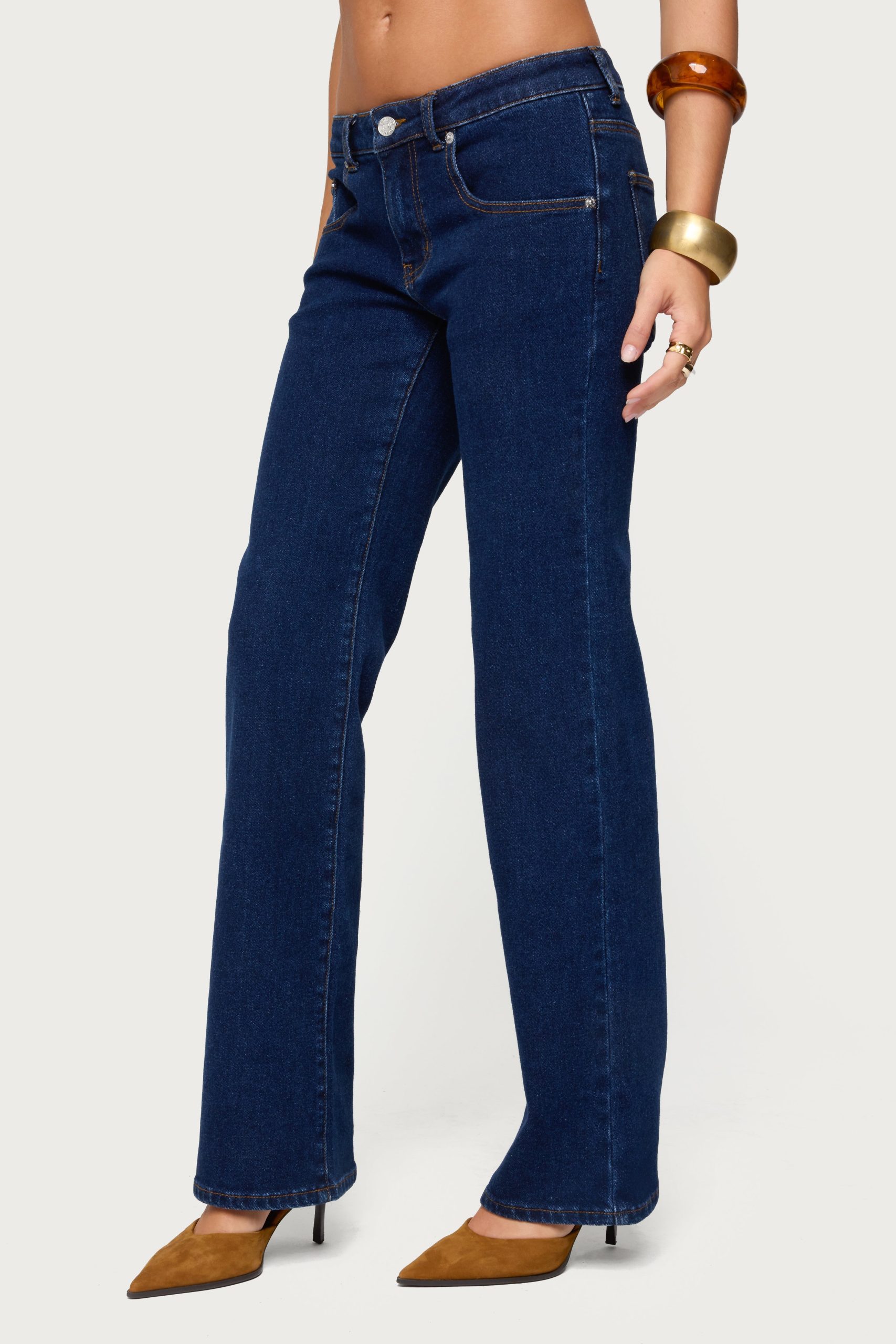 Jemima Contrast Stitch Low Rise Jeans - Image 4