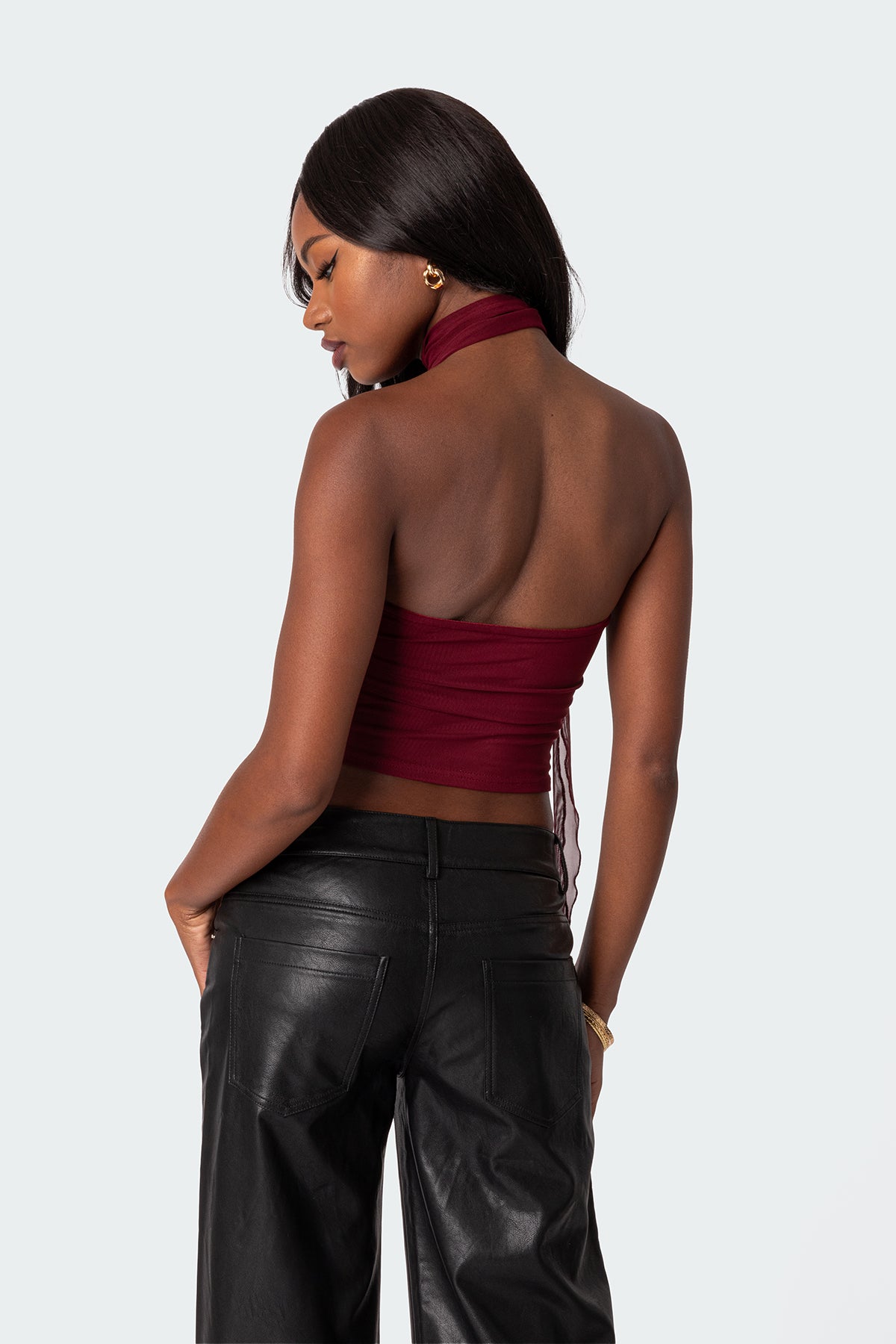 Gathered Two Piece Mesh Scarf Top - Image 4