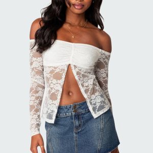 Odessa Split Front Sheer Lace Top