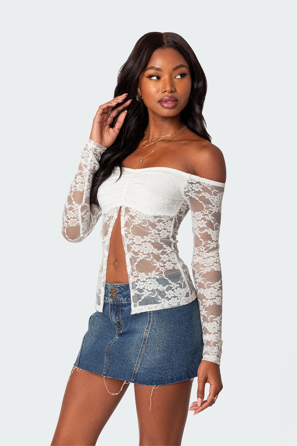 Odessa Split Front Sheer Lace Top - Image 3
