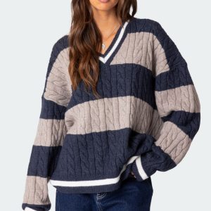 Romie V Neck Cable Knit Sweater