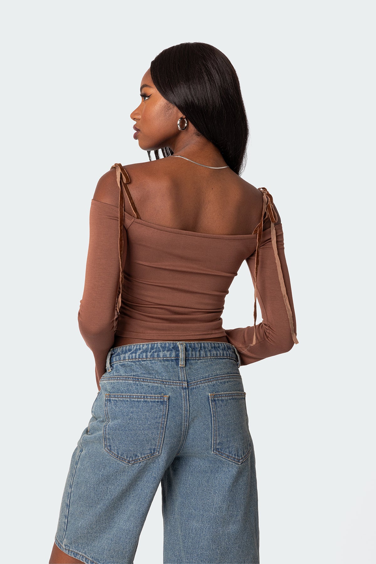 Velvet Tie Off Shoulder Top - Image 4