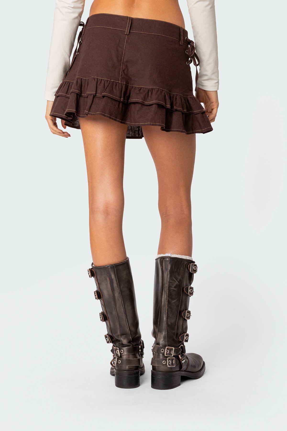 Dev Ruffle Linen Look Mini Skirt - Image 4