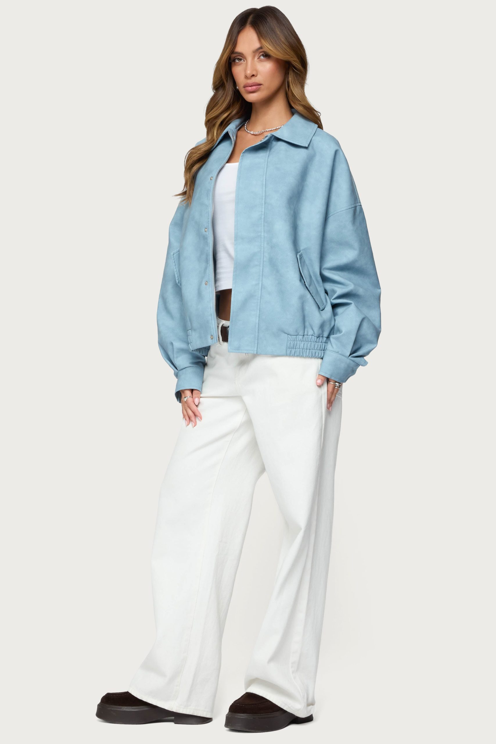 Oversized Washed Faux Leather Jacket - Image 5