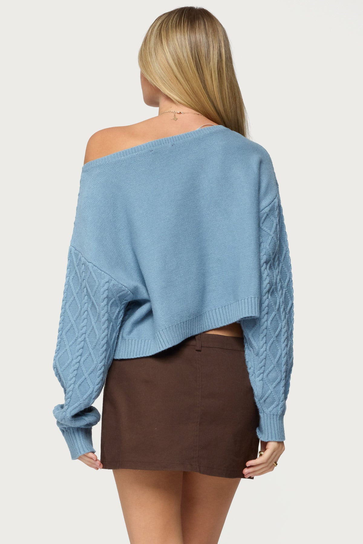 Oversized Off Shoulder Cable Knit Sweater - Image 5