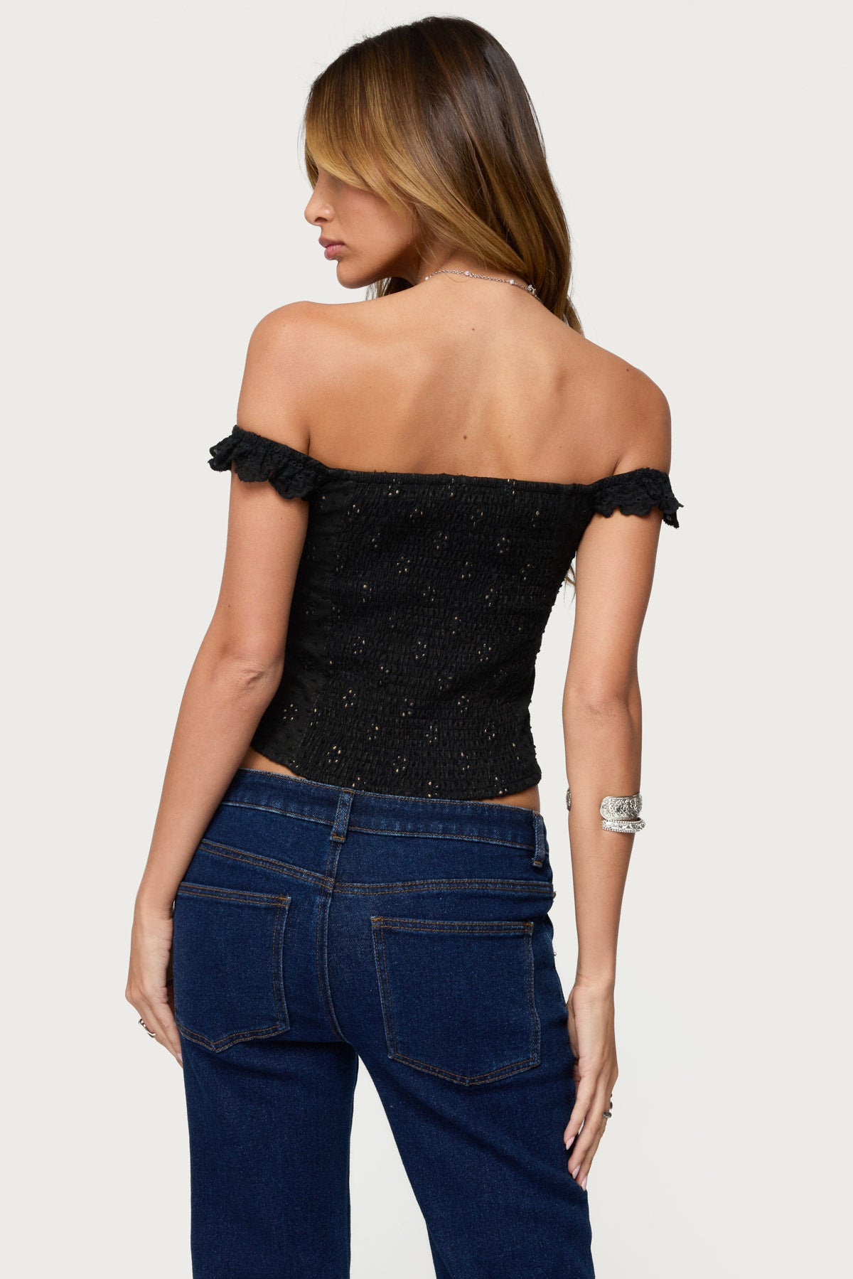 Jordana Ruffle Eyelet Off Shoulder Top - Image 4