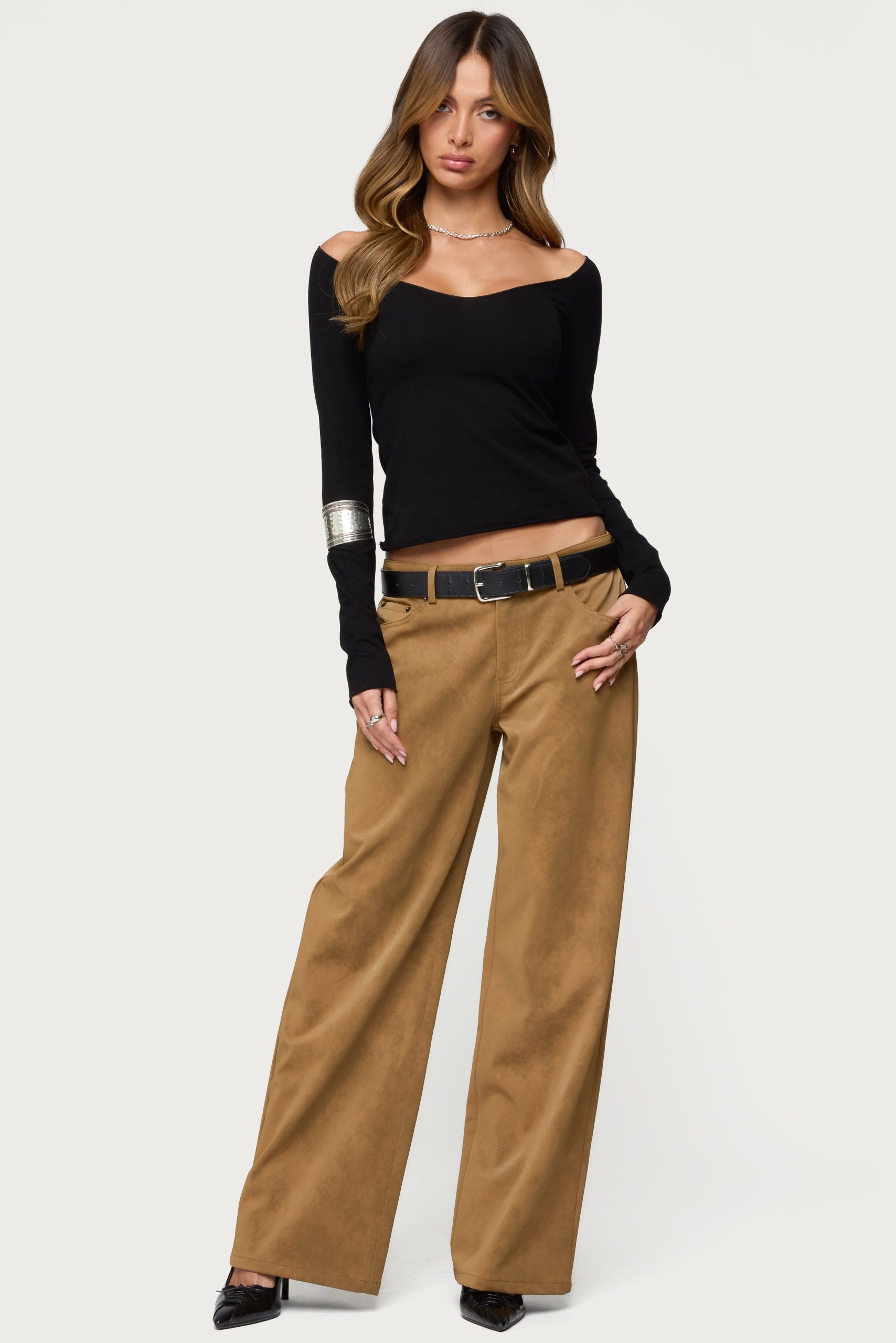 Stacey Low Rise Faux Suede Pants - Image 5