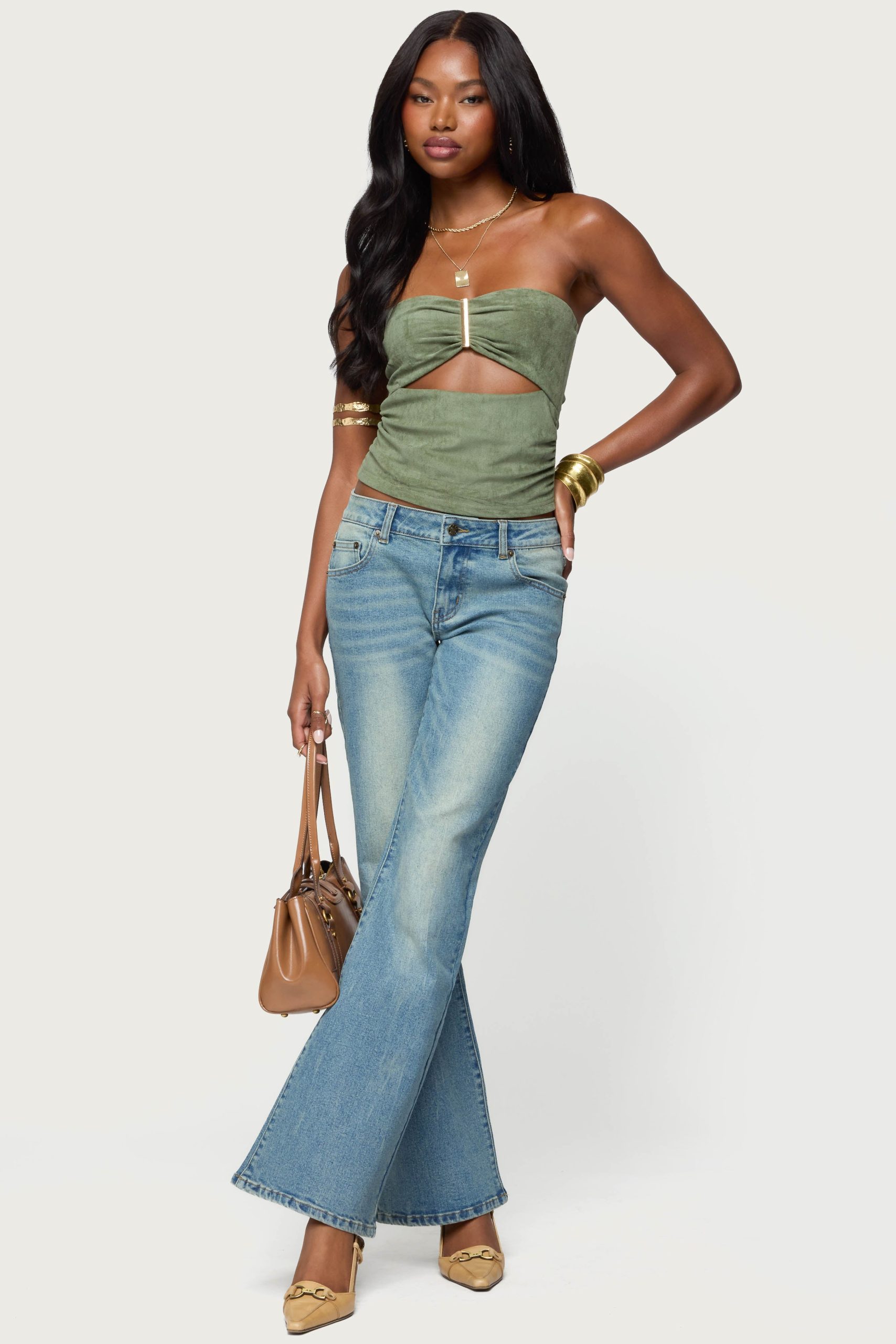 Kalina Cutout Faux Suede Strapless Top - Image 2