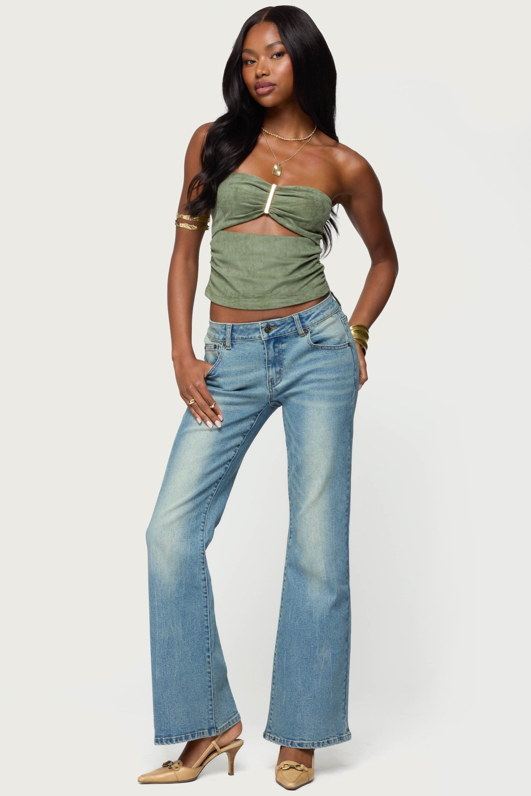 Kalina Cutout Faux Suede Strapless Top - Image 5
