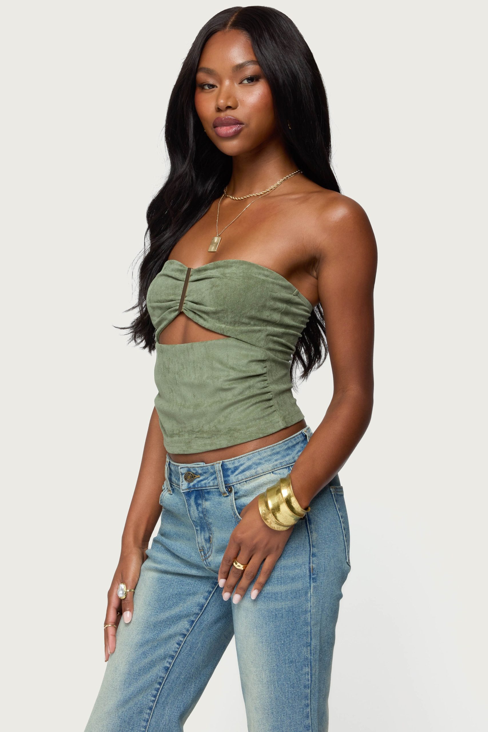 Kalina Cutout Faux Suede Strapless Top - Image 3